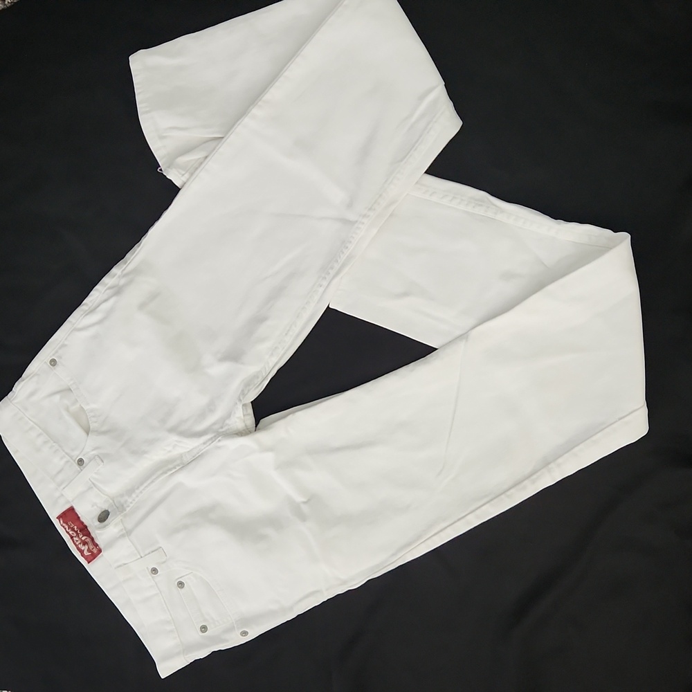 Skinny white denim jeans